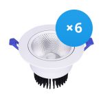 Multipack 6x Bright Choice LED Downlight Rund Schwenkbar 12W 960lm 60D - 930 Warmweiß | 110mm - Ausschnitt 90mm - UGR <19