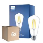 Multipack 6x Philips MASTER Value LED Glühbirne E27 Edison Fadenlampe Klar 5.9W 806lm - 927 Extra Warmweiß | Höchste Farbwiedergabe - Ersatz für 60W